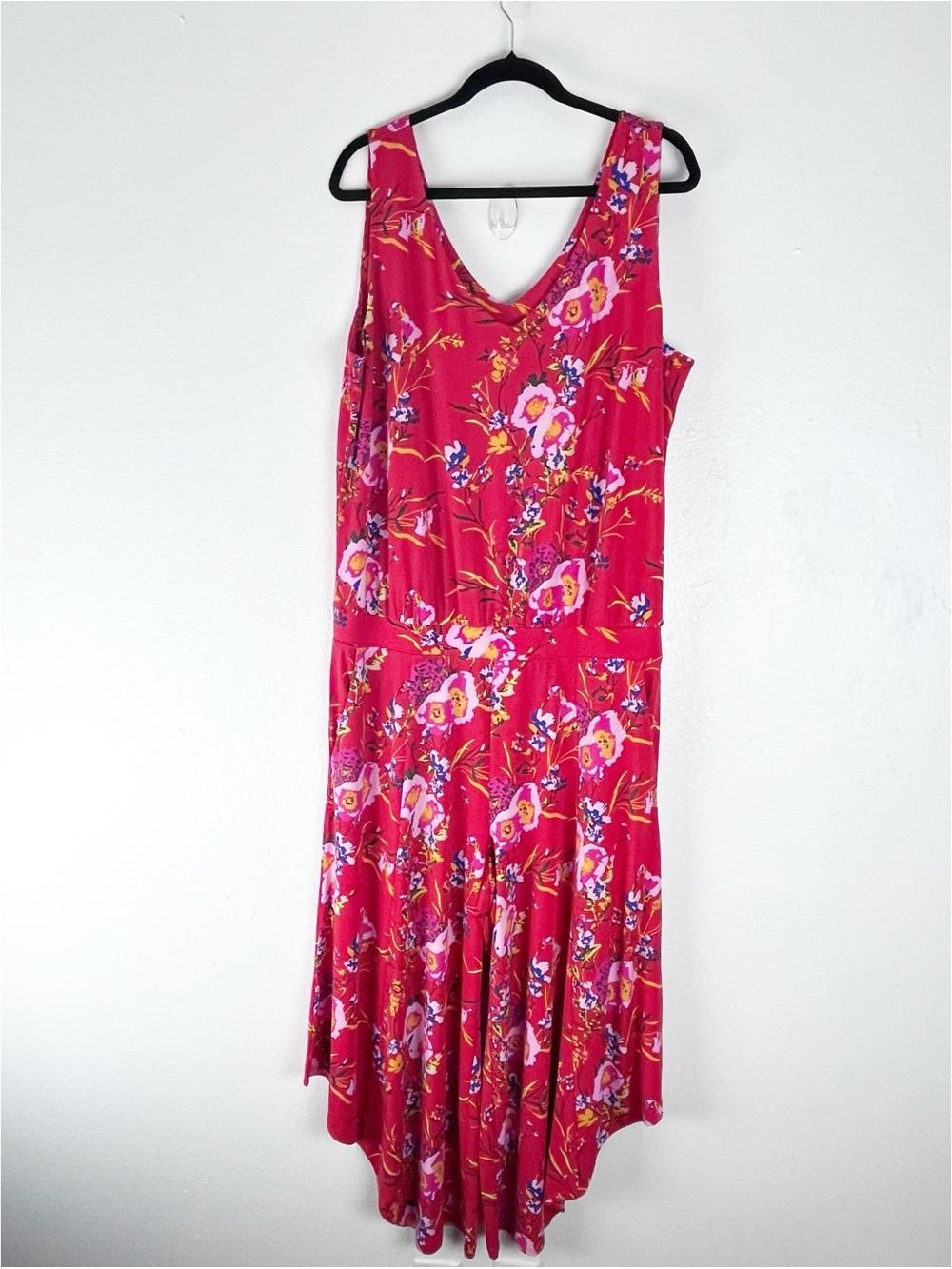 G.I.L.I. Jettsetter Red Floral Pocket V-Neck Jumpsuit XL Resortwear Boho Cottage